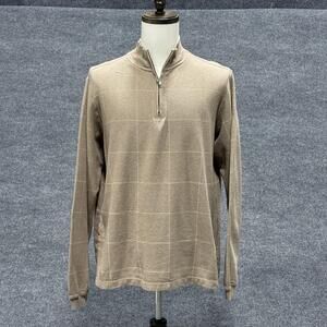 Austin Clothing Co Sweater Knit Mens Large Tan Quarter Zip Mock Neck Windowpane